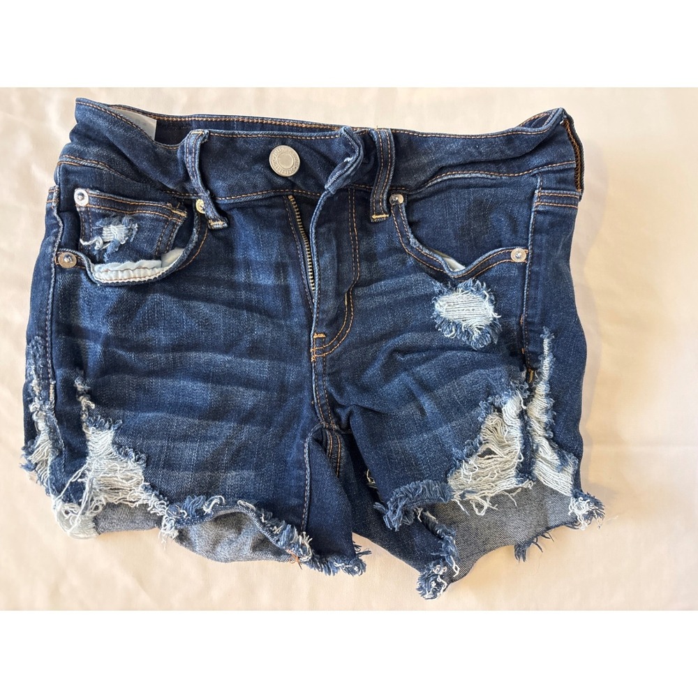 American Eagle Outfitters Midi Distressed Denim Shorts Dark Wash Size 4